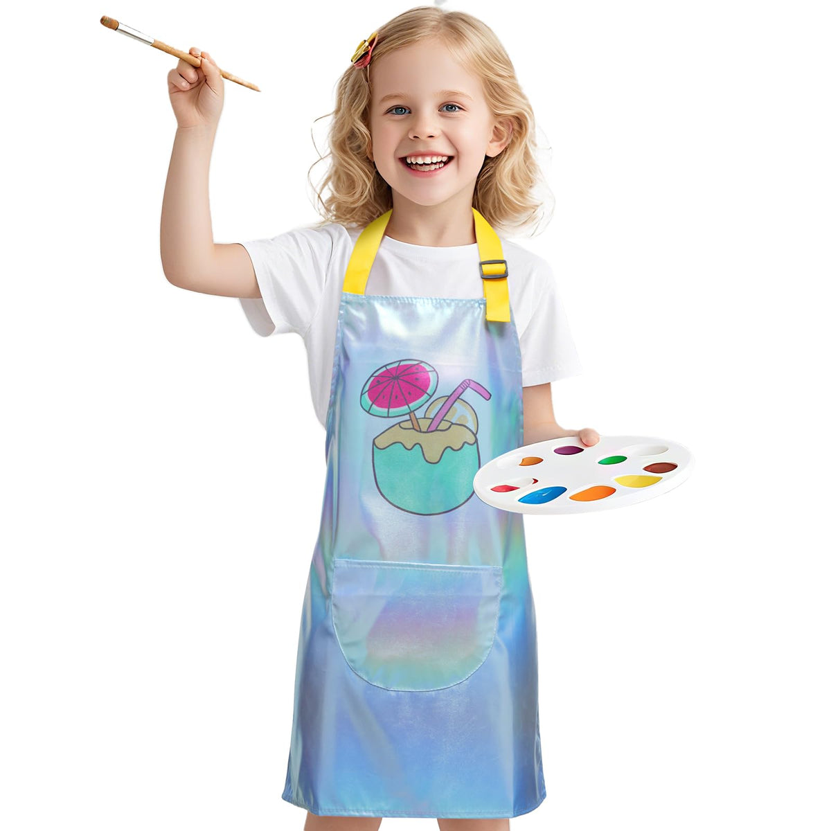 PUBMIND Kids Apron Blue with Pocket keeps clothes clean while cooking and crafting.