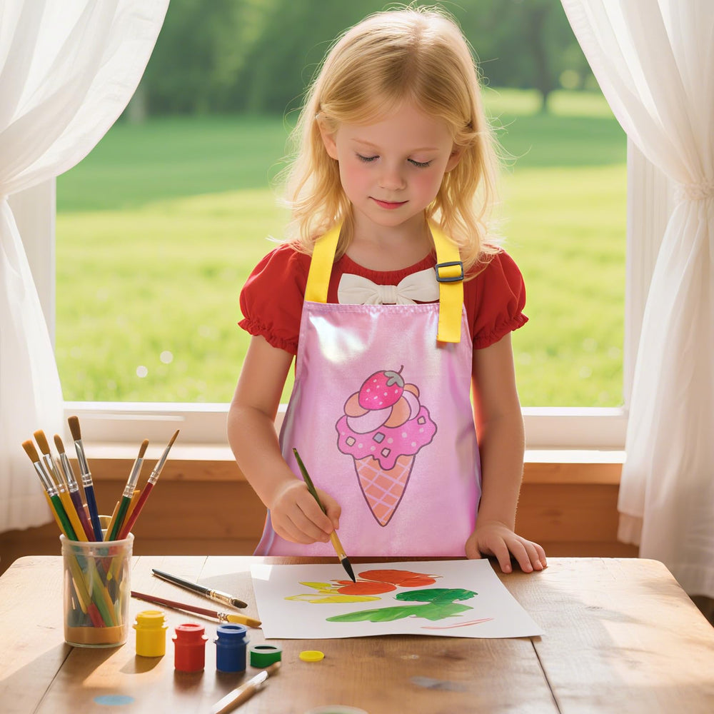 PUBMIND kids apron pink pocket close up showing the deep pocket