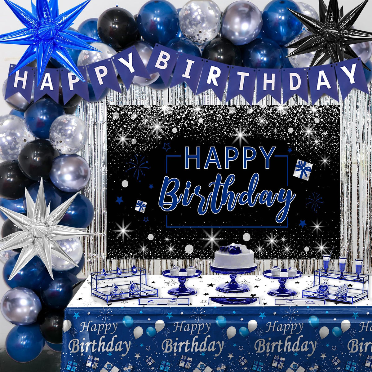 Puchod blue-and-black birthday backdrop for photo-worthy celebrations.