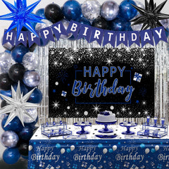 Puchod blue-and-black birthday backdrop for photo-worthy celebrations.