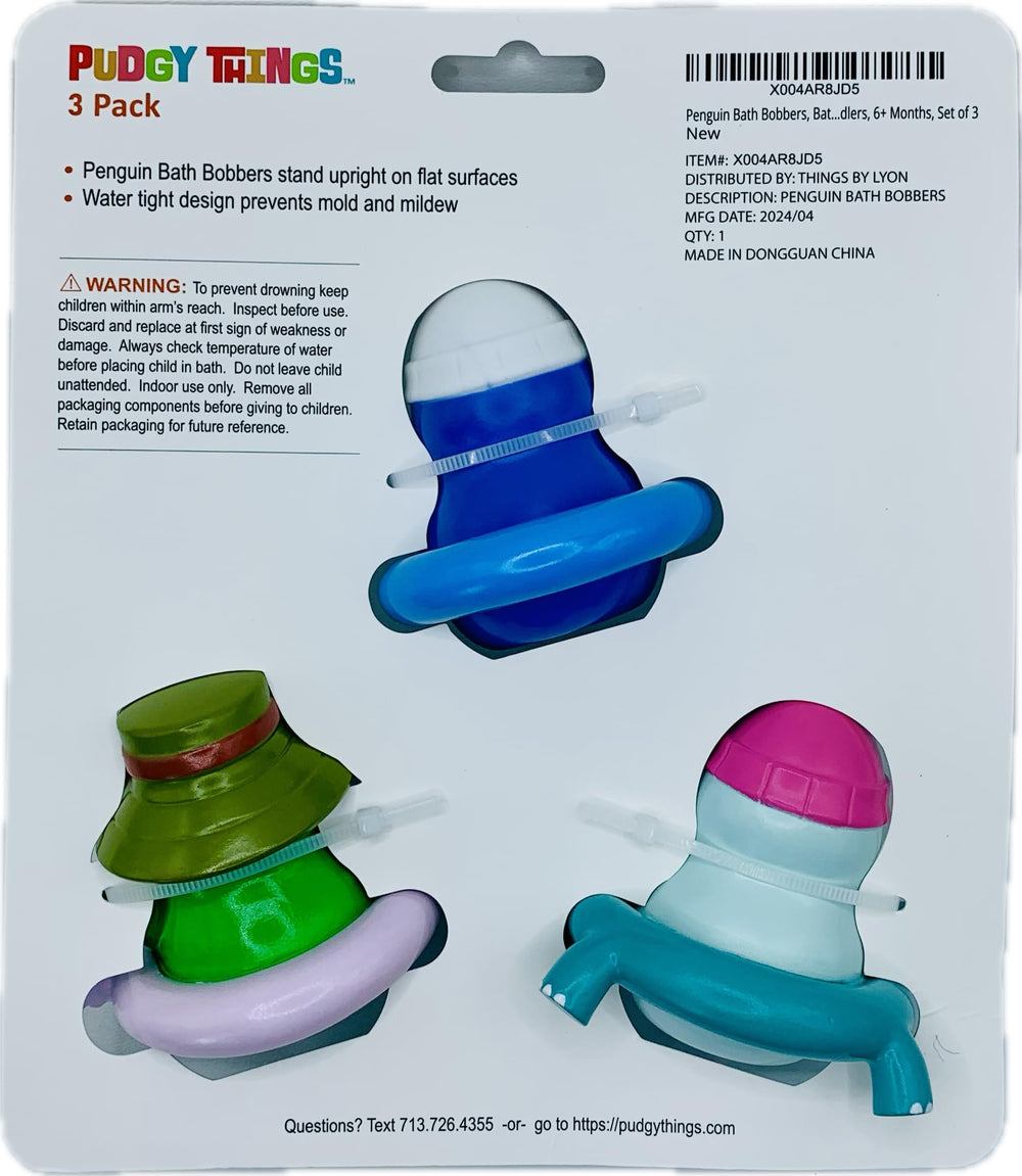 Pudgy Things three penguins in tubes encourage imaginative bath-time play.