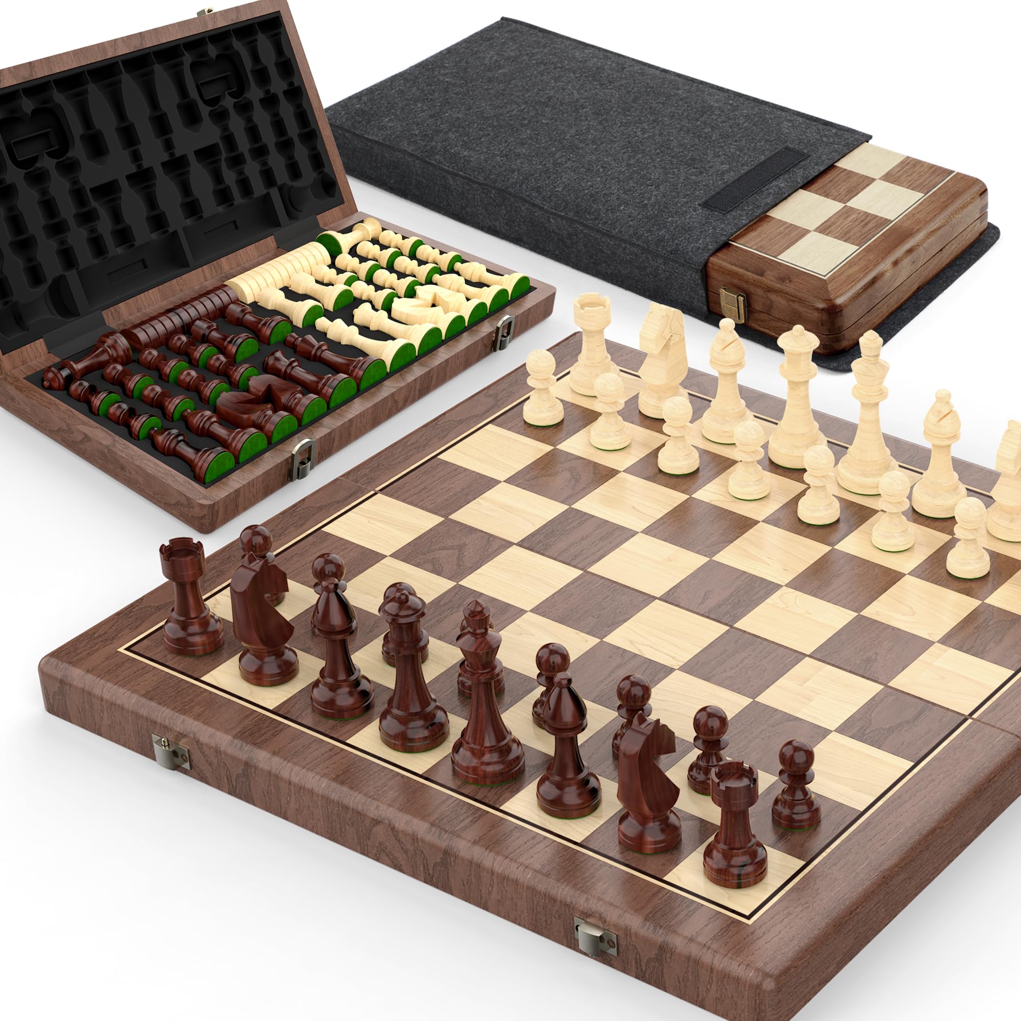 Puecrof premium walnut chessboard close-up showing rich grain for elegant tabletop play