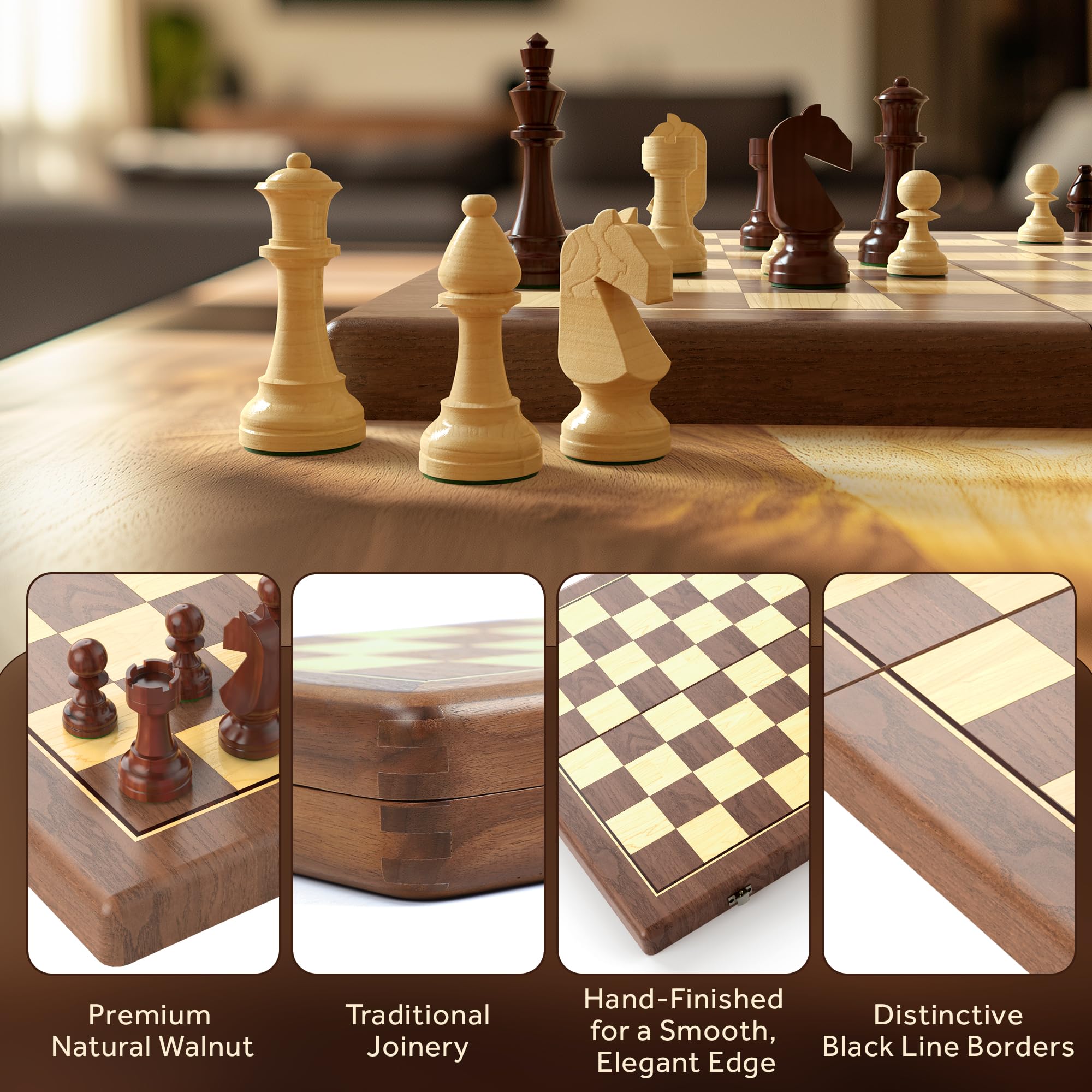 Puecrof two-in-one chess and checkers setup for versatile gameplay