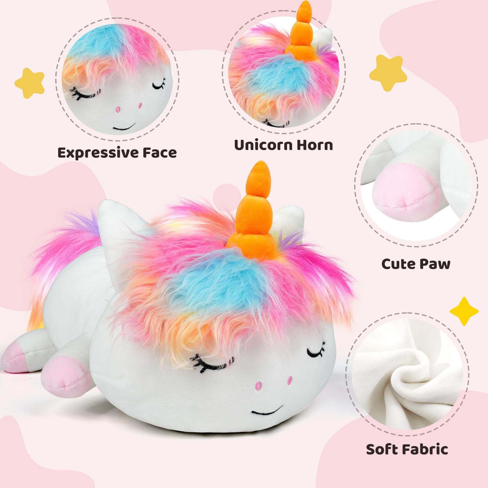 Puffpals soft texture plush unicorn close-up for skin-friendly softness.