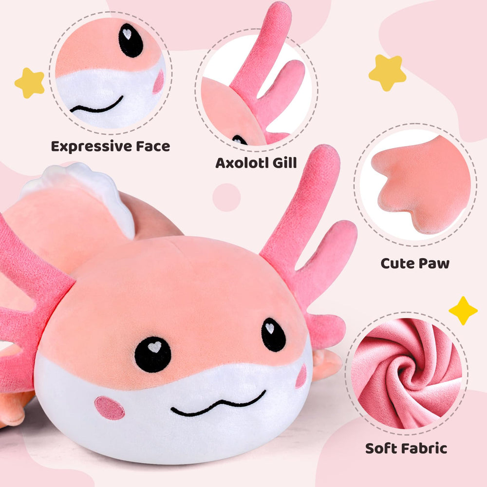 Puffpals weighted axolotl beads close-up, showing tiny beads for soothing balance.