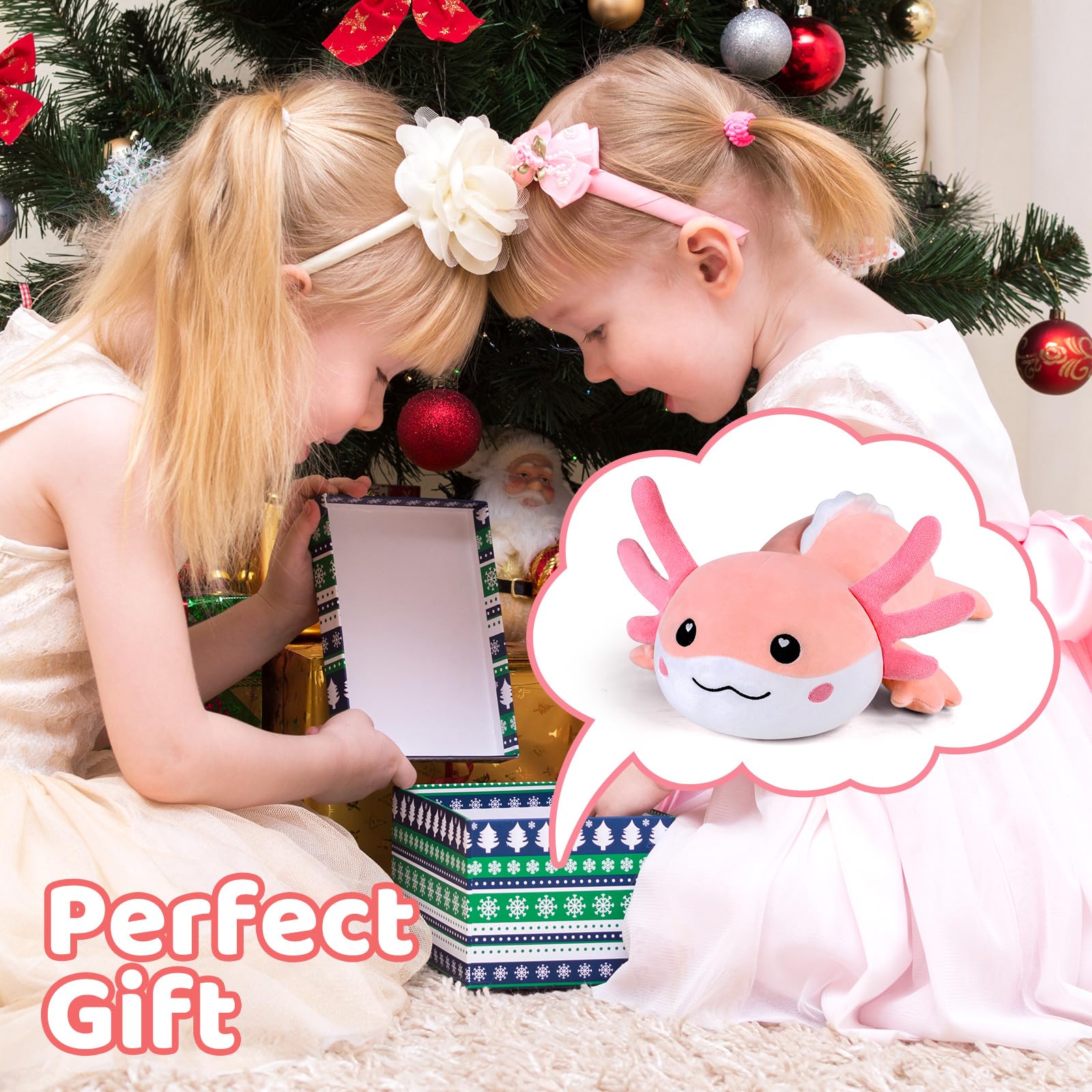 Puffpals weighted axolotl travel companion, easy to carry on trips.
