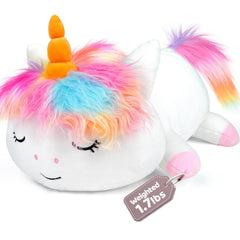 Puffpals weighted plush unicorn in pink – full view for cozy, calming hugs.