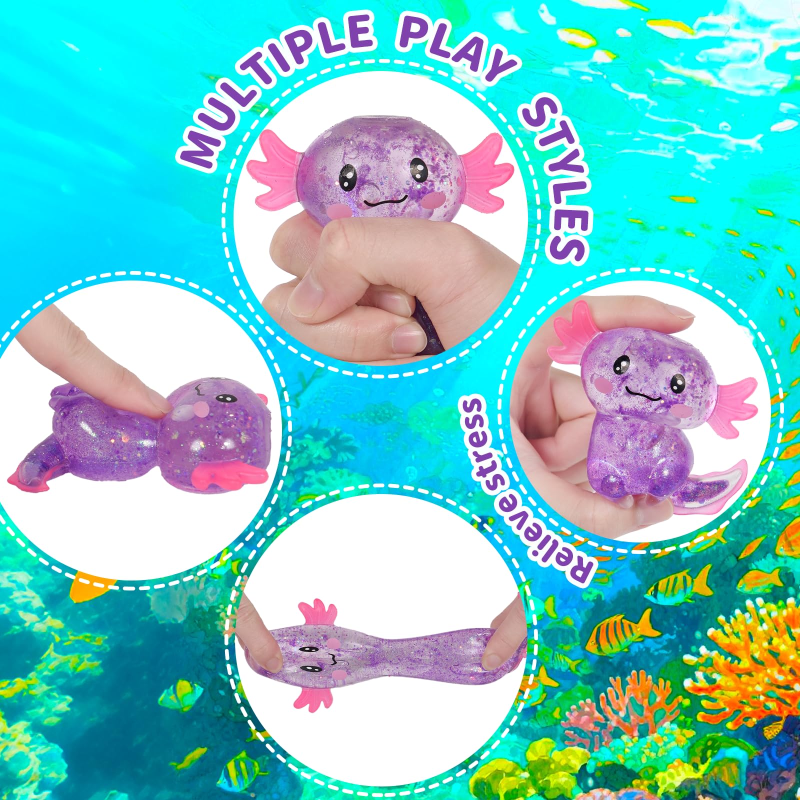 Puffwize Axolotl Squishy close-up texture Purple for sensory play