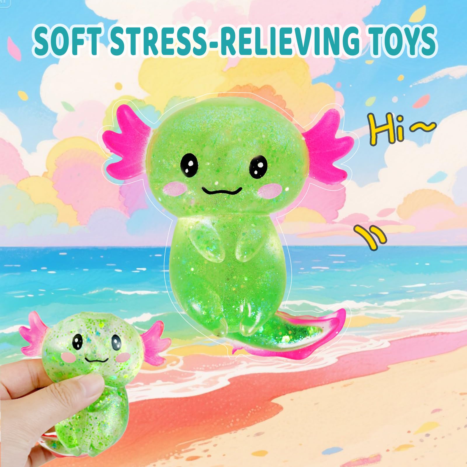 Puffwize Axolotl squishy toy features soothing texture for sensory play.