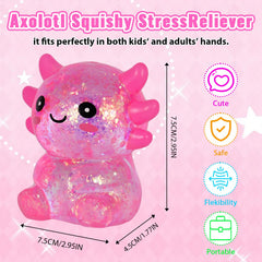 Puffwize pink axolotl squishy toy on desk for quick anxiety reduction.