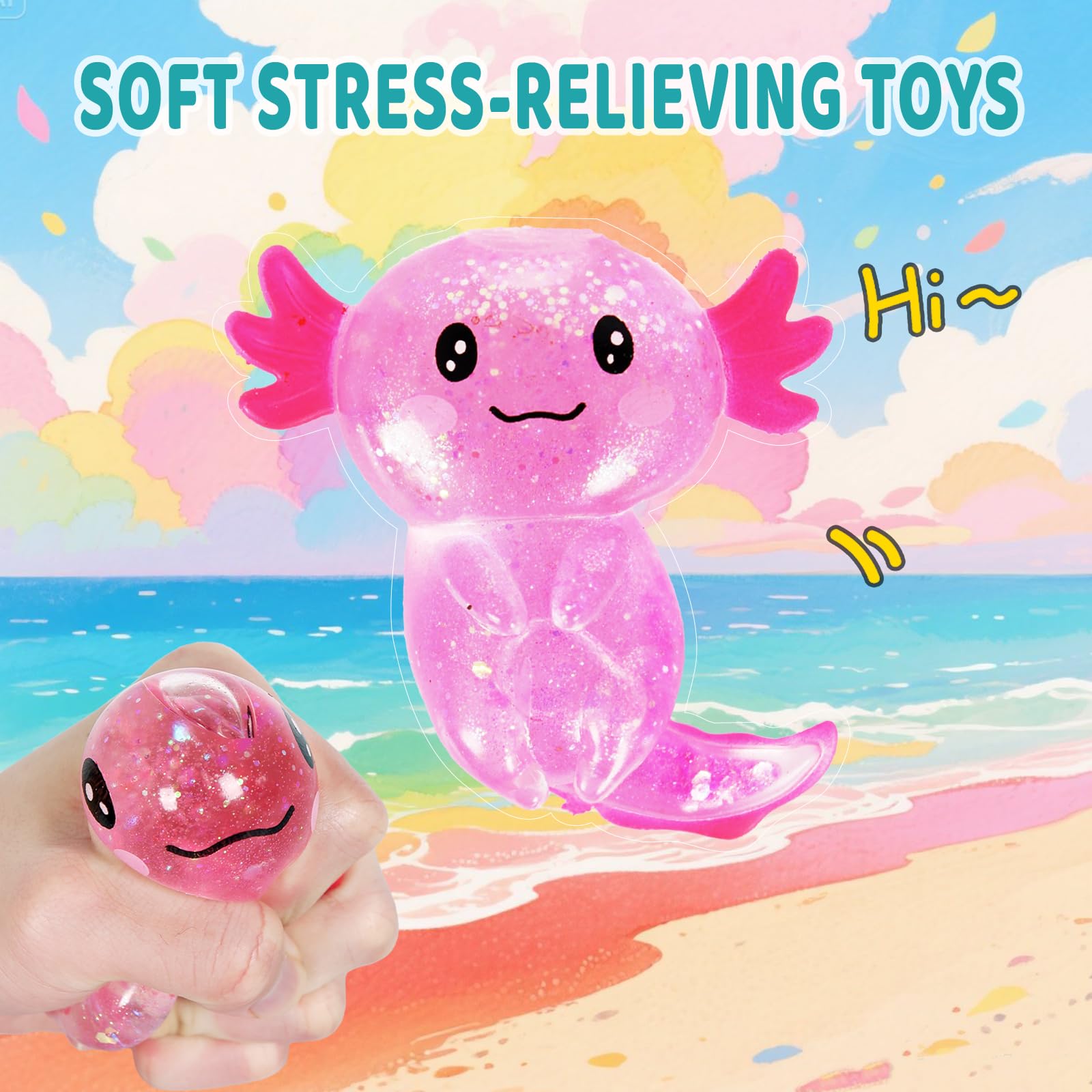 Puffwize Axolotl squishy toy bright hues add playful vibe