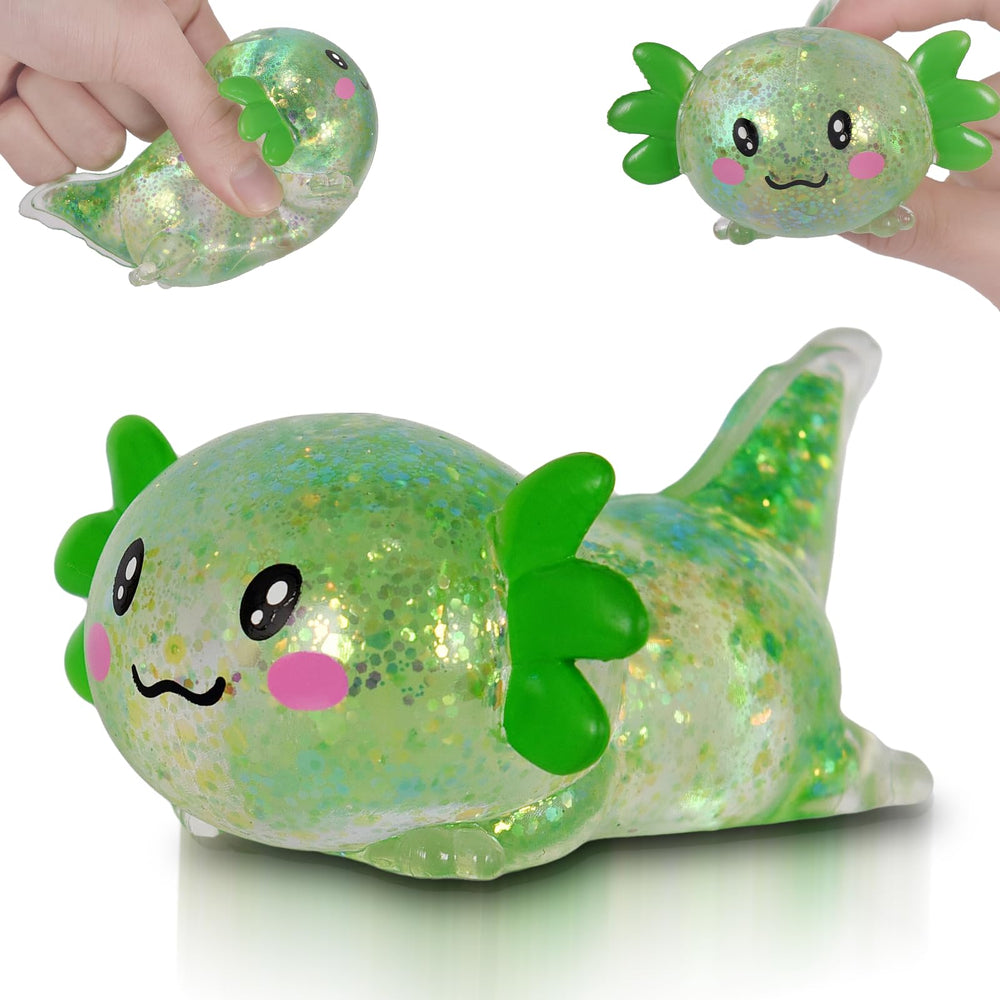 Puffwize Axolotl squishy toy face for calming tactile play and stress relief.