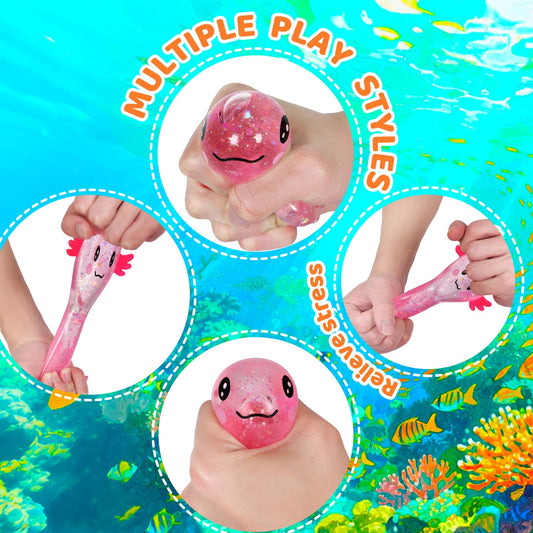 Puffwize Axolotl squishy toy glitter detail bright colors for sensory calm
