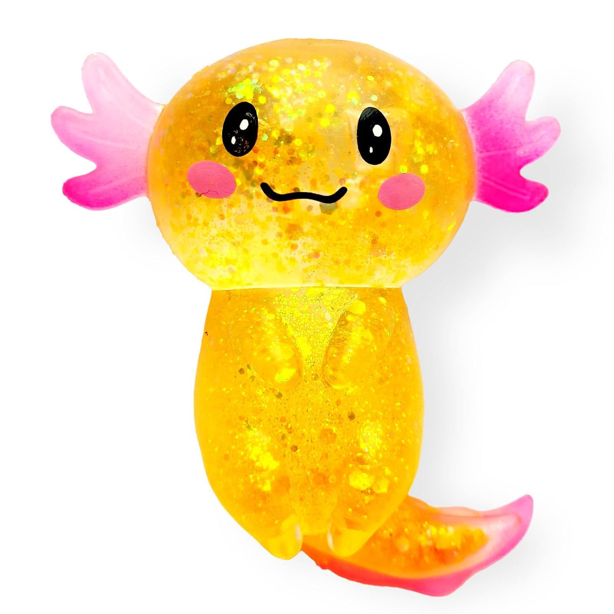 Puffwize axolotl squishy toy orange closeup, soft tactile relief for focus and calm.