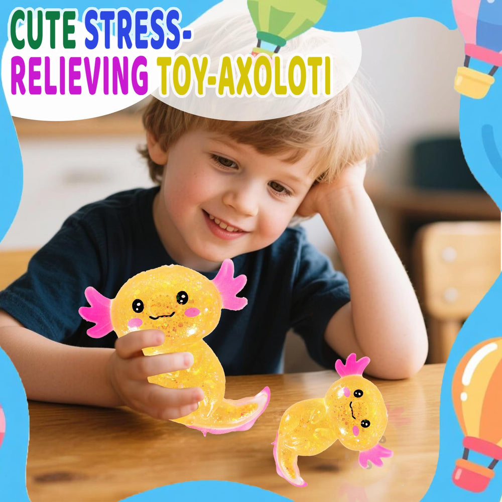 Puffwize axolotl squishy toy orange packaging, appealing gift for kids and axolotl fans.