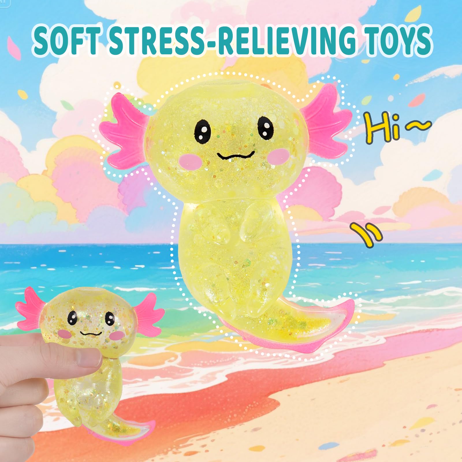 Puffwize Axolotl squishy yellow is easy to clean after play sessions.