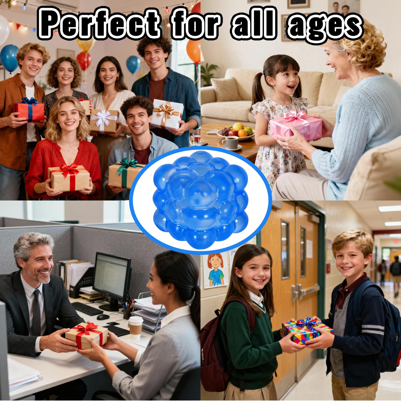 Puffwize Ice Cube Squishy Blue desk-use scenario emphasizing tactile play to improve focus.
