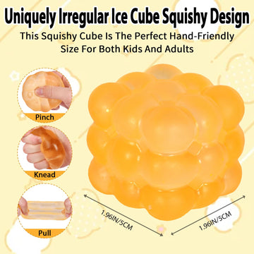 Puffwize Ice Cube Squishy Toy yellow irregular shape on desk