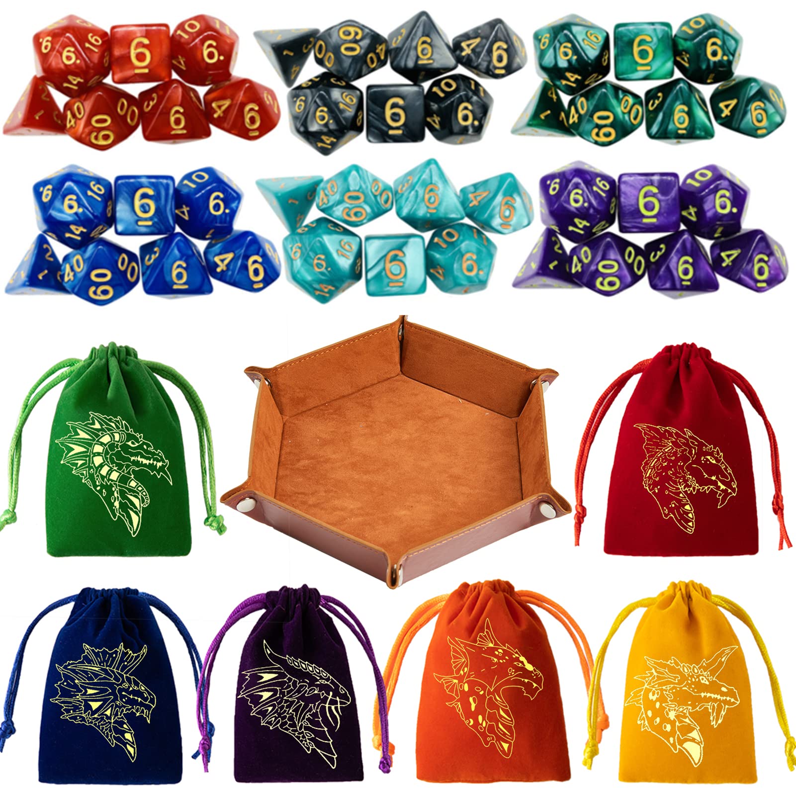 PUGED DND dice set with 42 colorful polyhedral dice for D&D sessions