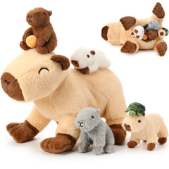 PullCrease capybara mommy standing with babies for family play and room decor