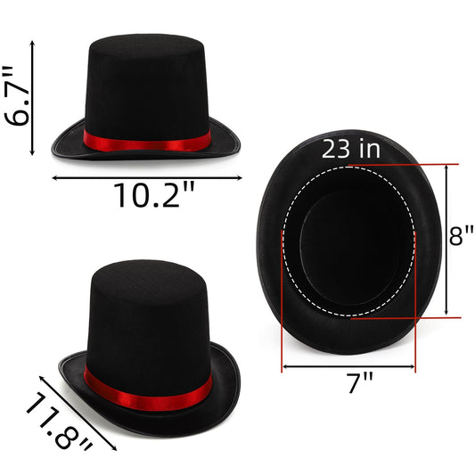 Pumtus black top hat with red satin lining for a classic look.