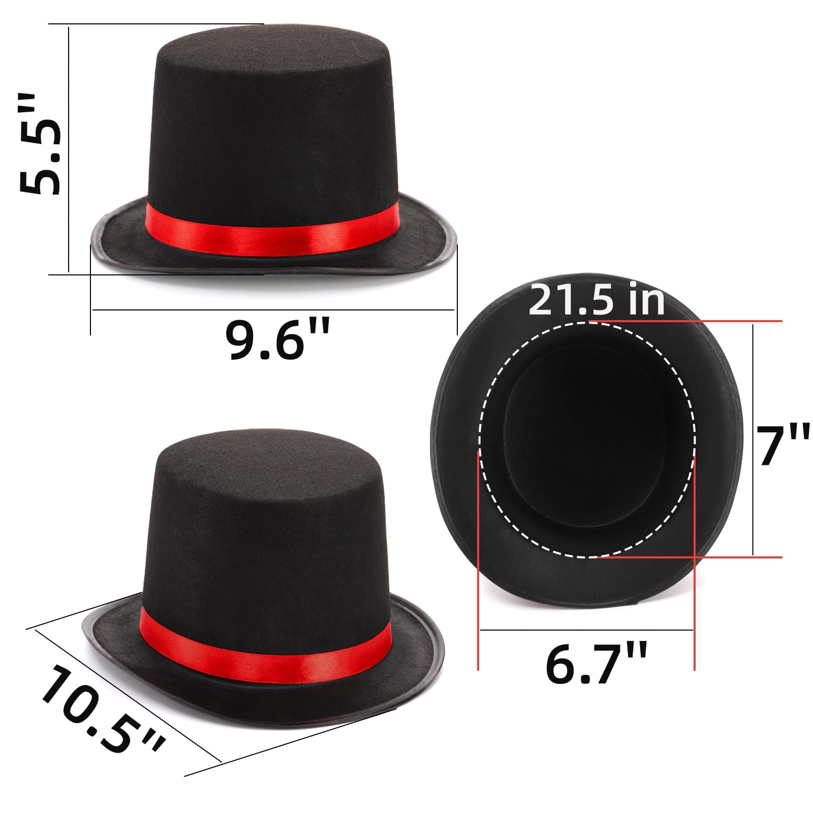 Pumtus kids top hat with red satin band adds bold retro flair.