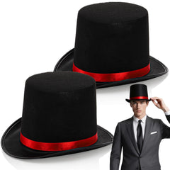 Pumtus two-pack black felt top hats for adults, ideal for parties and cosplay.