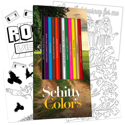 Pun Labs colored pencils for adults with 12 Schitty colors, ready to color.