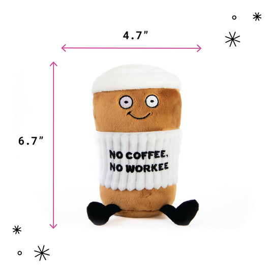 Punchkins Coffee Plushie face close-up with embroidered expression adds cute charm.