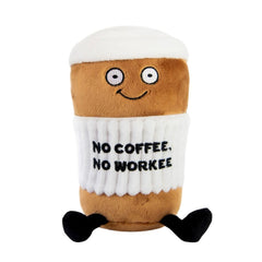 Punchkins Coffee Plushie No Coffee Workee full stands upright for a playful desk display.