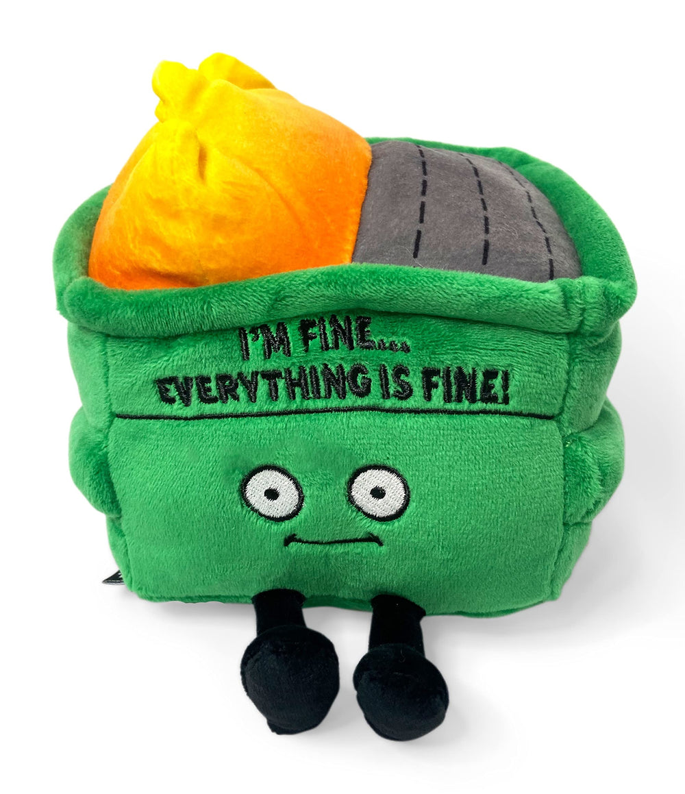 Punchkins Dumpster Fire Plushie front view highlights its friendly expression and compact 9-inch size for display.