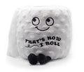 Punchkins toilet roll plushie standing upright on a shelf for playful decor
