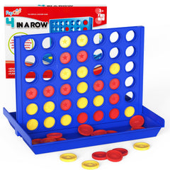 Pup Go Four in a Row play setup with bright discs and a compact board