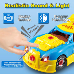 Pup Go realistic lights and sounds enhance immersive racing car play.