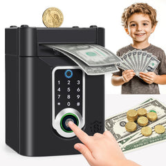 Pupidiu fingerprint piggy bank front view shows kid-friendly design for easy saving.