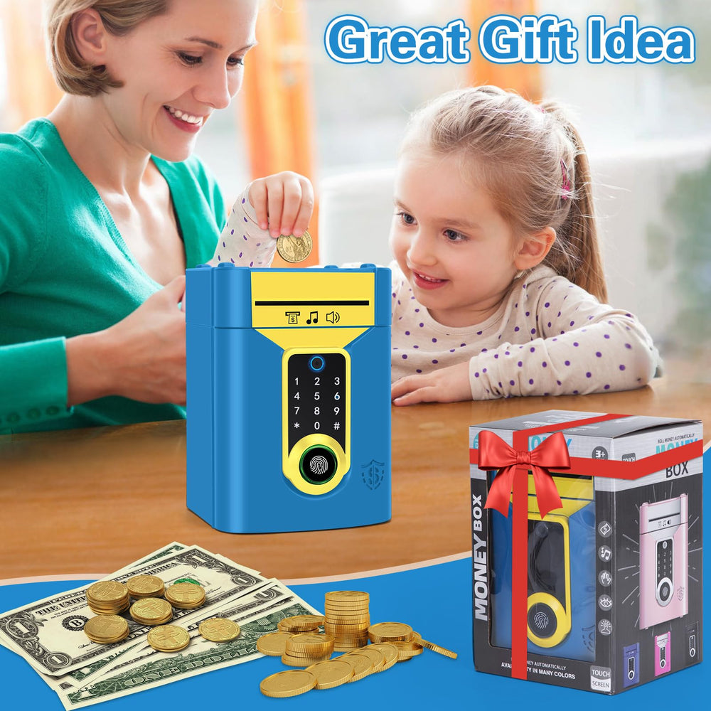 Pupidiu Fingerprint Piggy Bank with child illustrates gift-ready appeal.