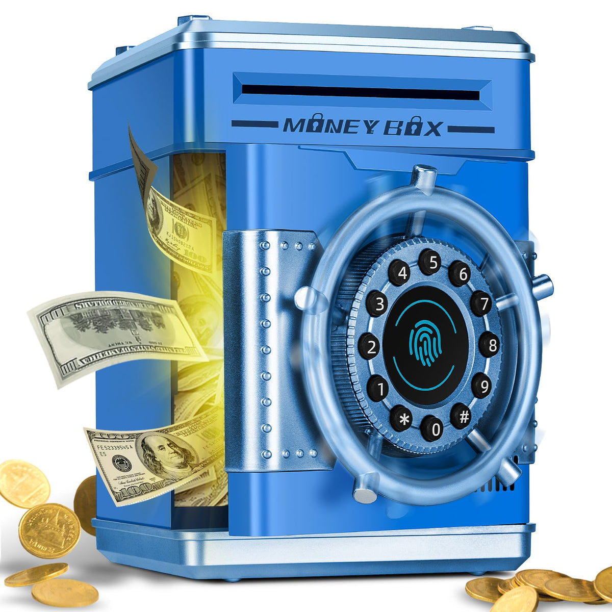 Pupidiu Piggy Bank with fingerprint lock showing secure savings and kid-friendly design