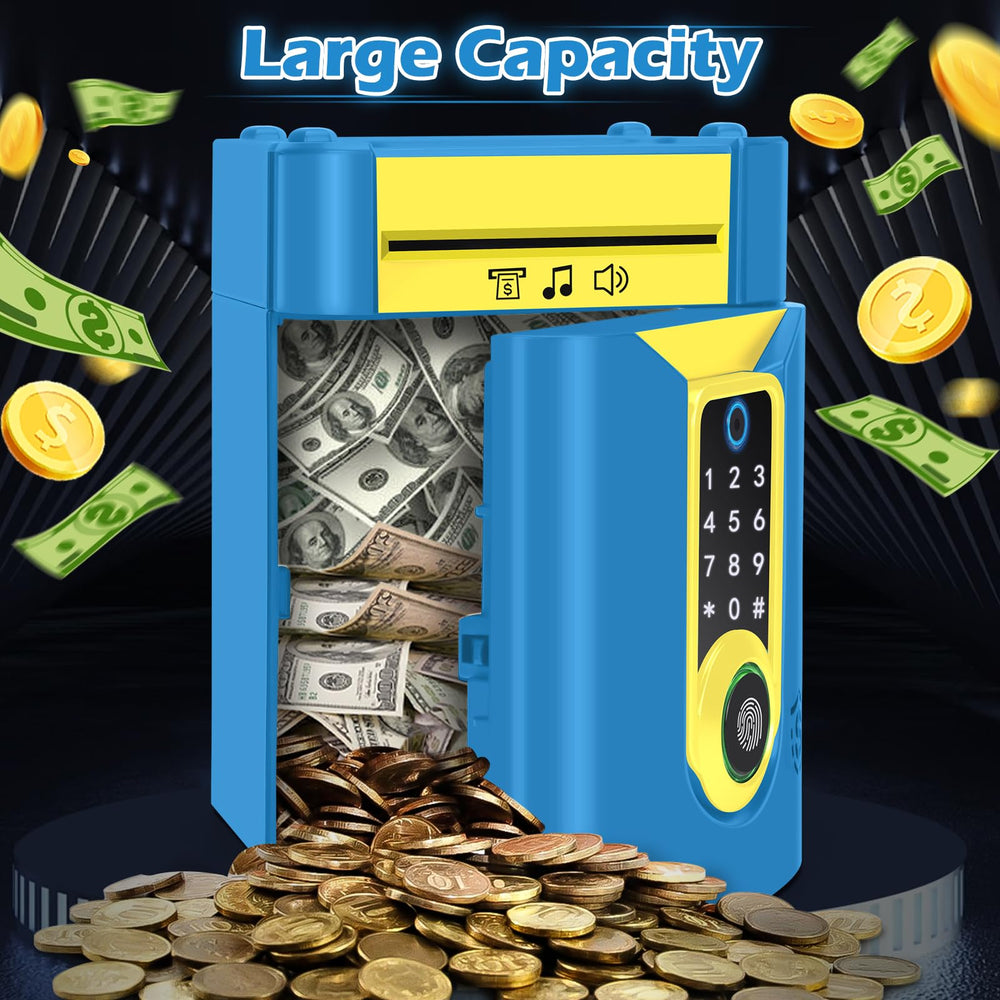 Pupidiu Fingerprint Piggy Bank music mode indicator highlights playful features.