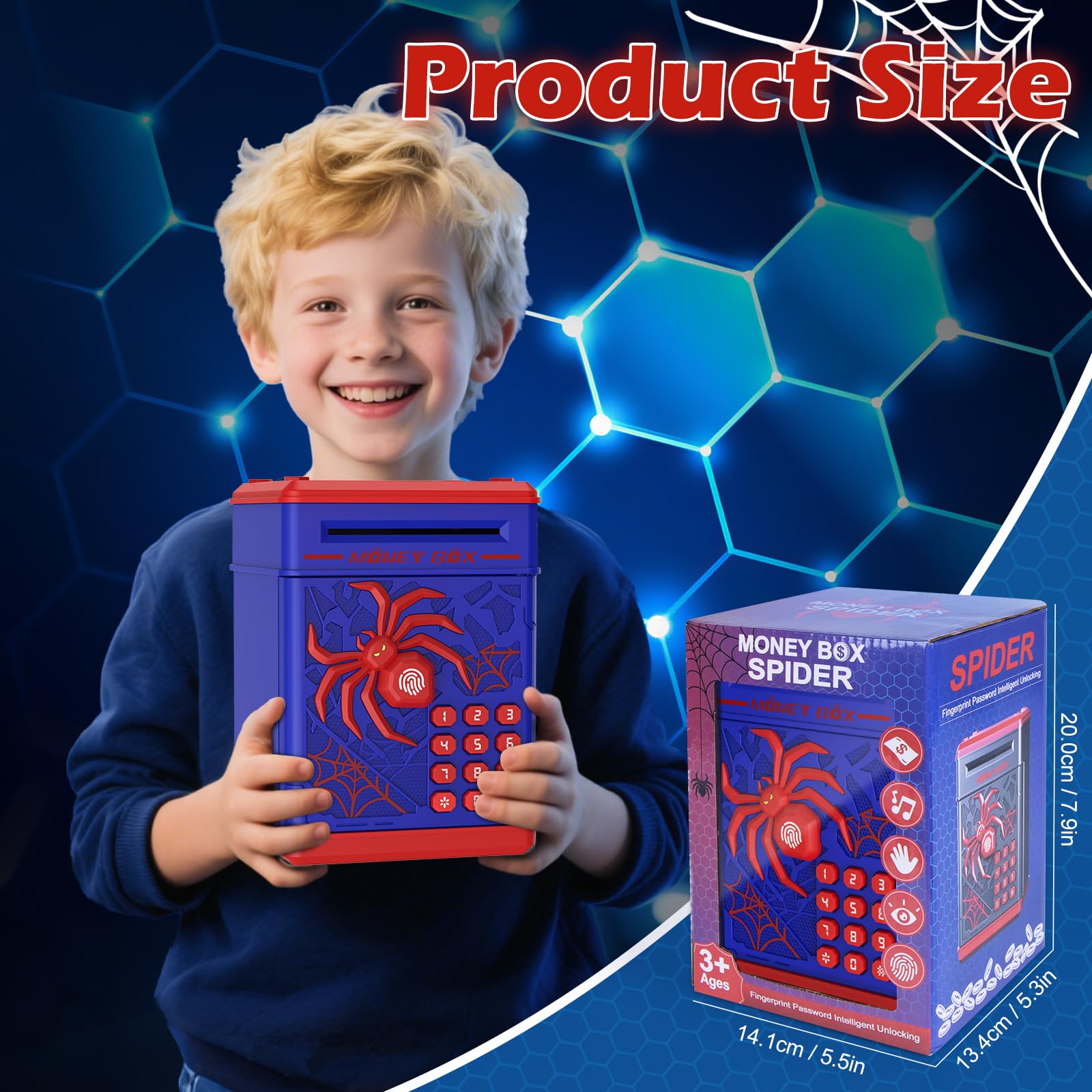 Pupidiu Spider Fingerprint Piggy Bank LED-lit head lights up during access.