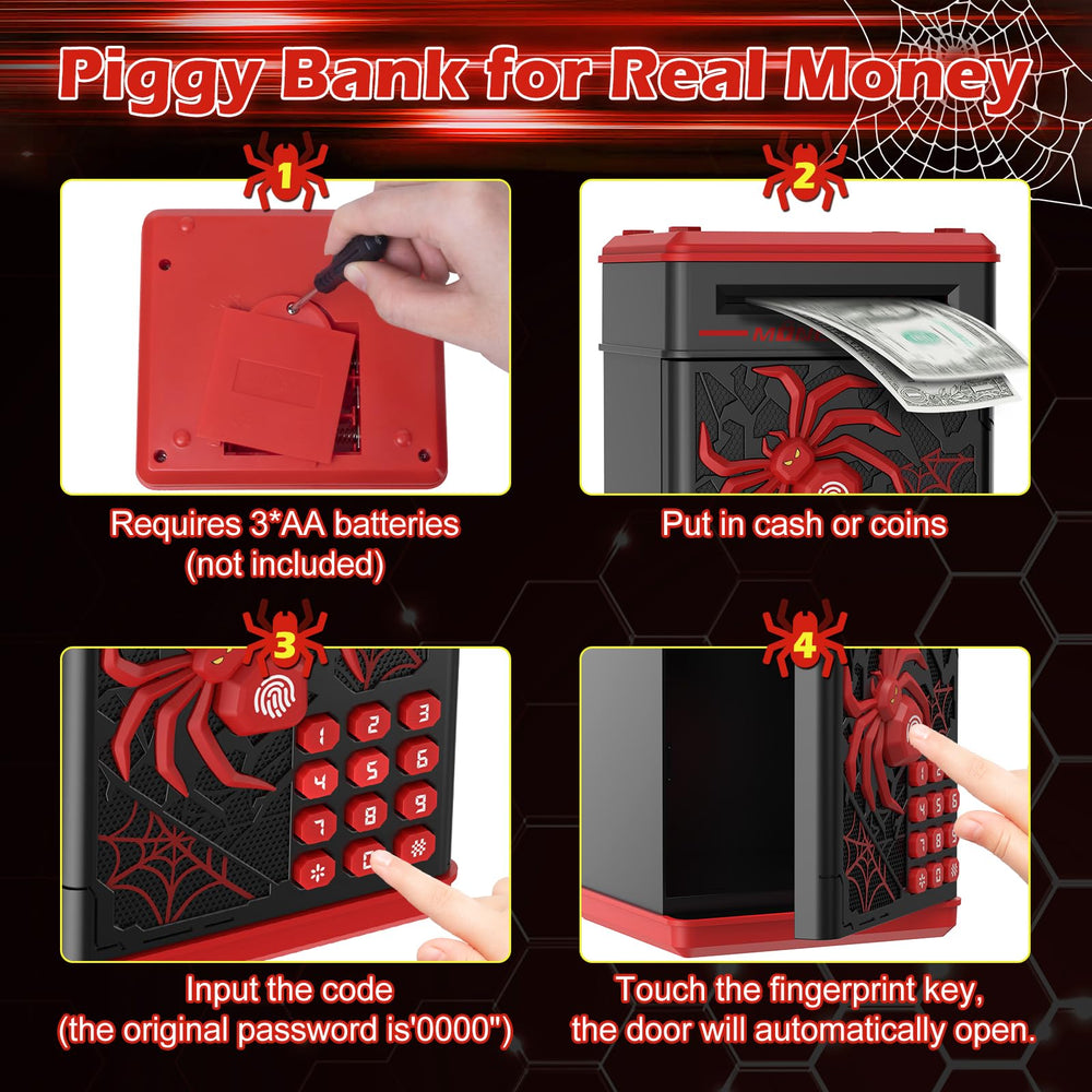 Pupidiu Spider Fingerprint Piggy Bank password button close-up with initial password light.