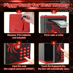 Pupidiu Spider Fingerprint Piggy Bank password button close-up with initial password light.