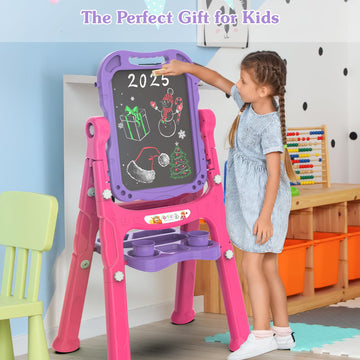 PUPPSITTY chalkboard and whiteboard surfaces invite coloring, calligraphy, and learning play.