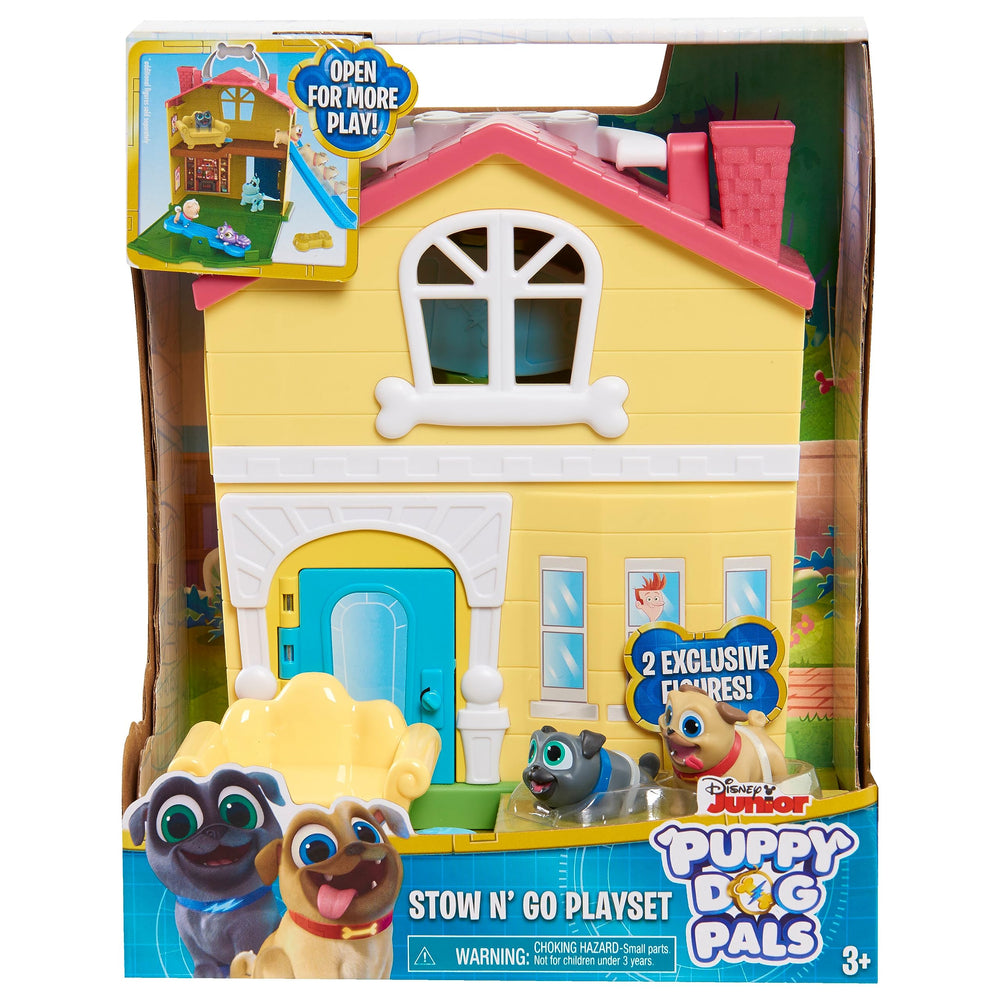 Puppy Dog Pals Stow N' Go Playset stands 9 inches tall for compact display.