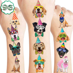 Puppy Theme Dog Tattoos pack cover showing colorful designs for party favors.
