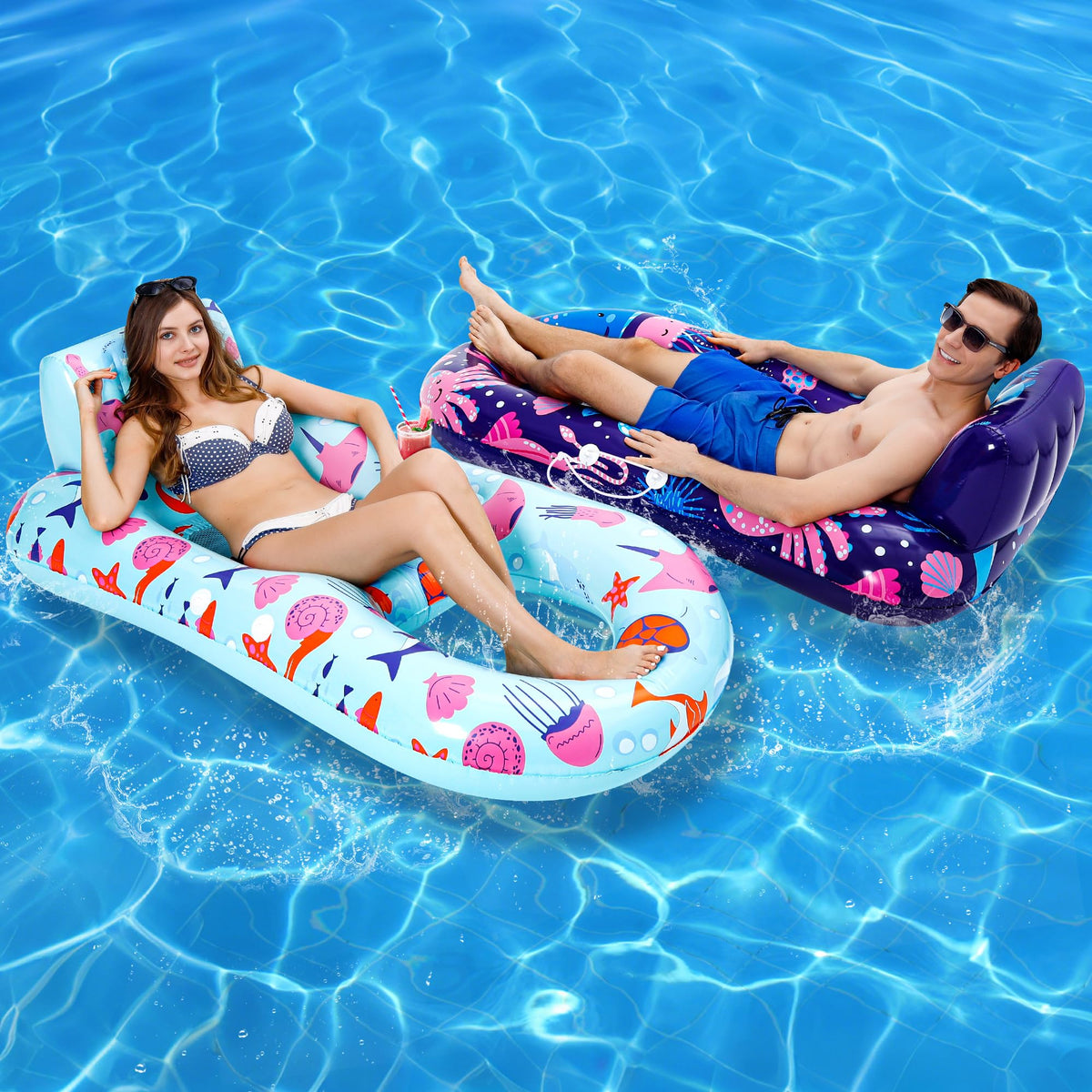 PuppyuWill pool lounger with backrest and footrest for ultimate comfort.