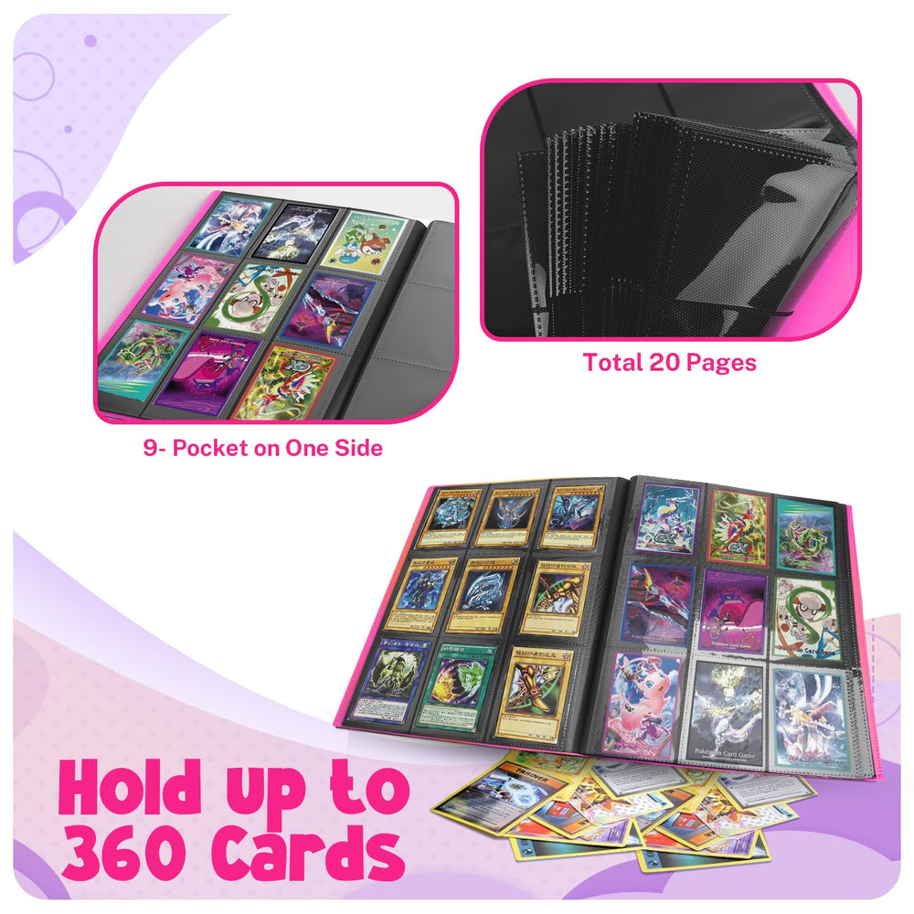 PUPTILY card binder shows 20 pages and 360-card capacity for growing collections.