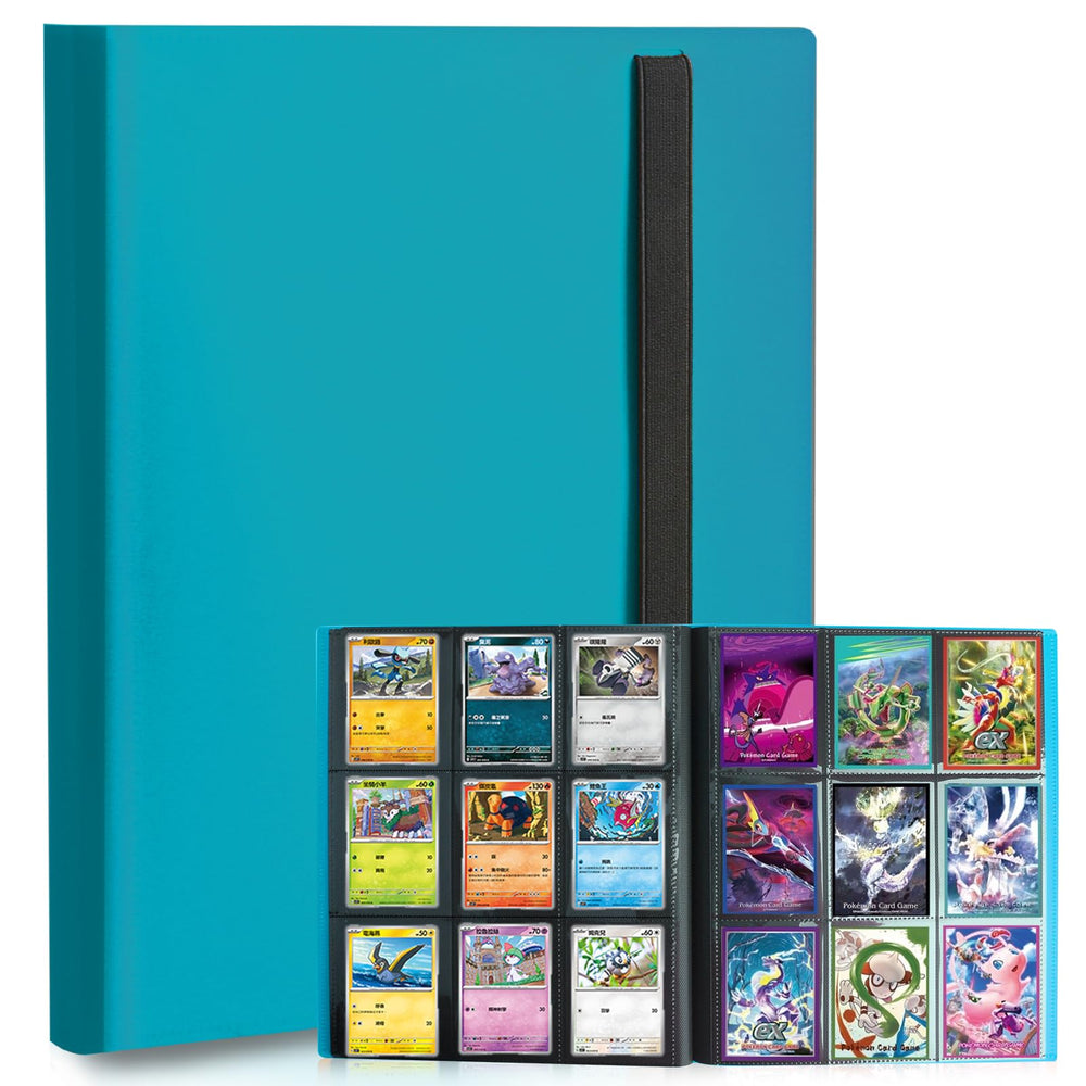 PUPTILY card binder lake blue front view showing 9-pocket layout for organized storage.