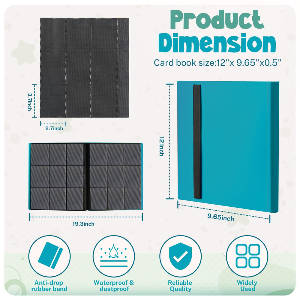PUPTILY card binder lake blue open pages highlight 360-card capacity.