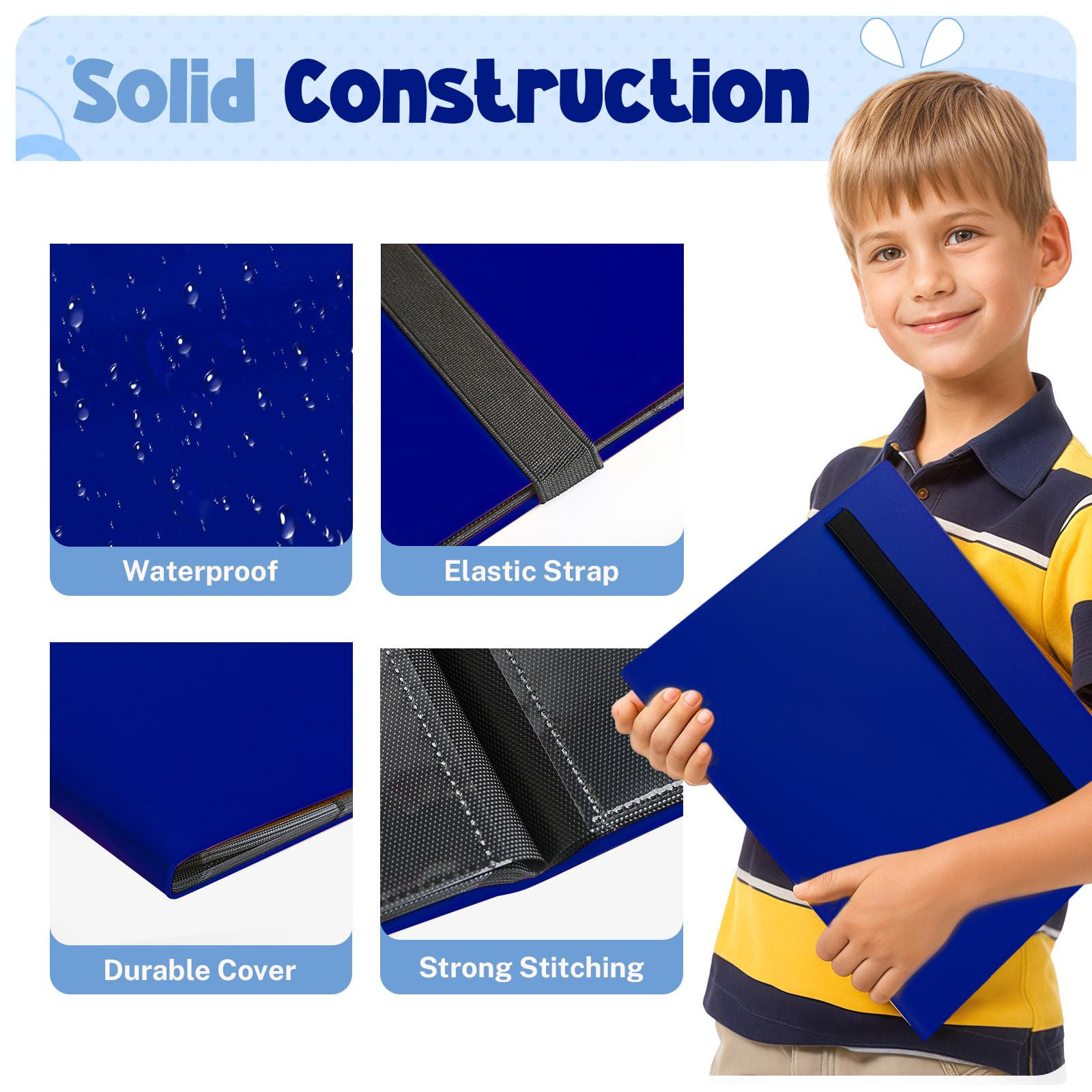 PUPTILY cobalt binder offers crystal-clear pockets compatible with MTG, Yu-Gi-Oh, baseball cards.