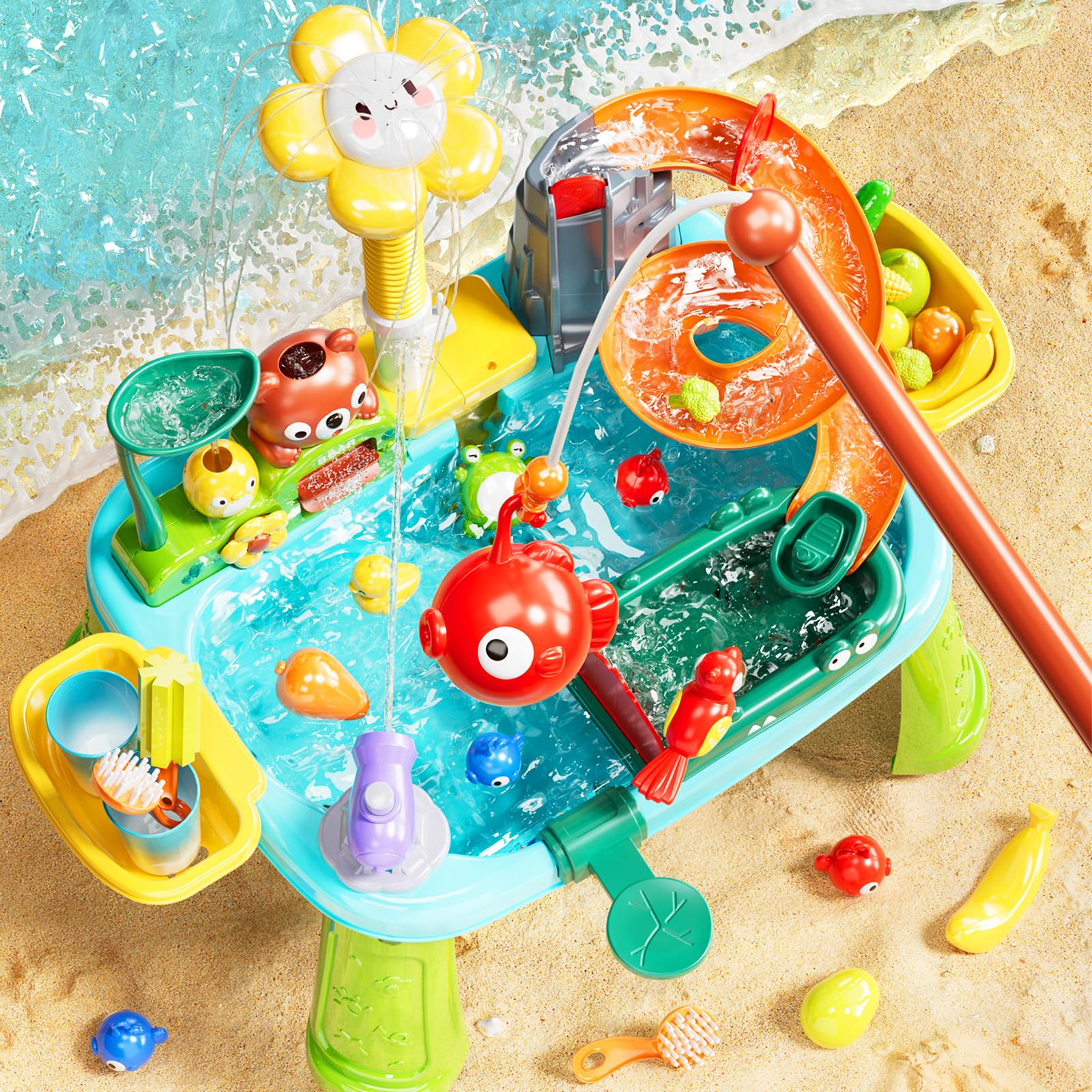 Pupu Pig 360-degree sunflower faucet creates engaging water flow during activity